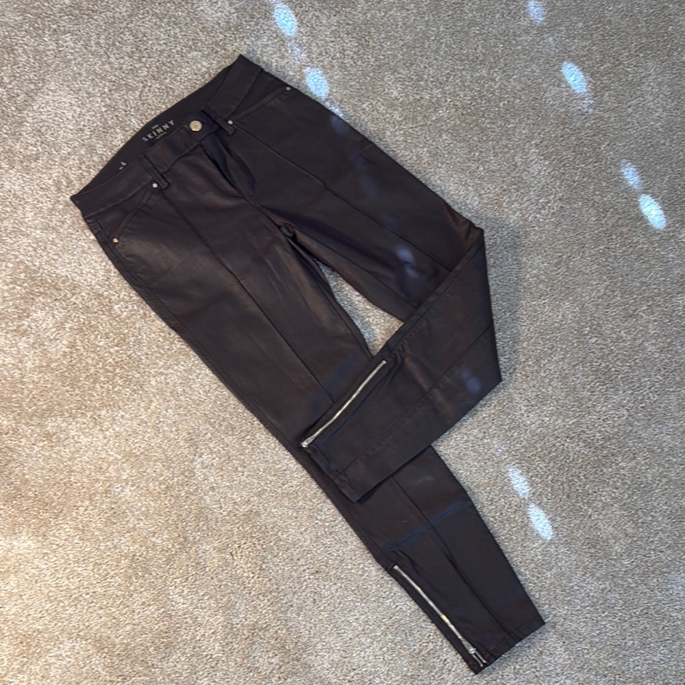 WH/BM Skinny Ankle Stretch Brown Shine Pants Jeans Zipper